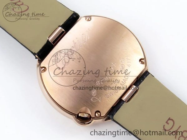 Ballon Blanc De Cartier 30mm RG DRF 1:1 Best Edition Silvered Texture Dial on Black Leather Strap Ronda Quartz