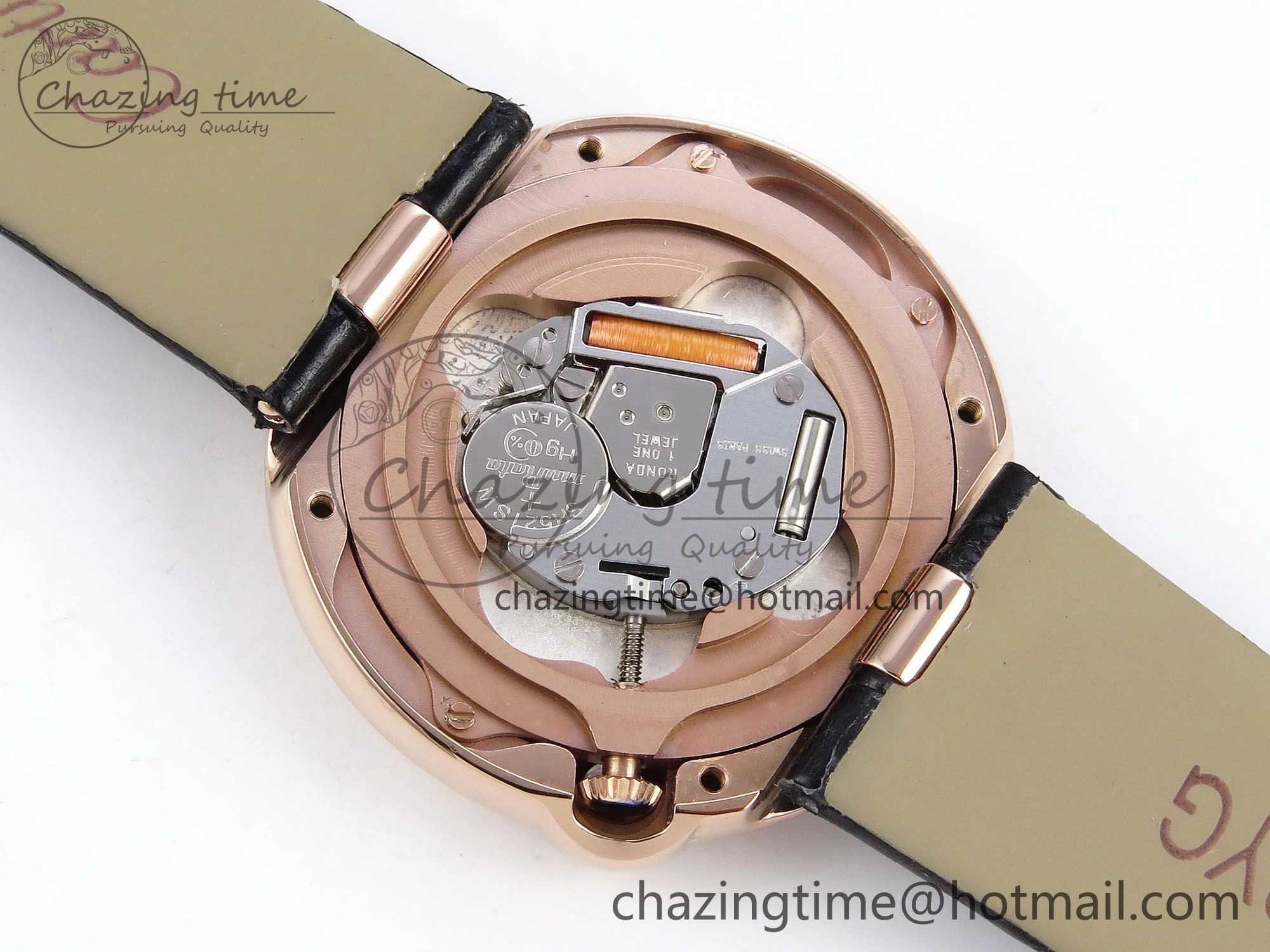 Ballon Blanc De Cartier 30mm RG DRF 1:1 Best Edition Silvered Texture Dial on Black Leather Strap Ronda Quartz