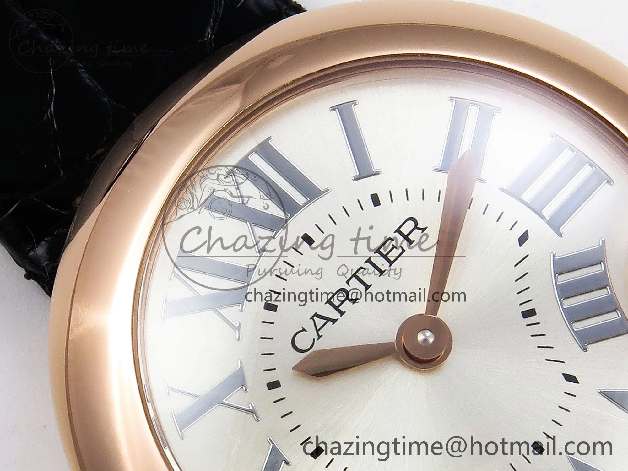 Ballon Blanc De Cartier 30mm RG DRF 1:1 Best Edition Silvered Texture Dial on Black Leather Strap Ronda Quartz
