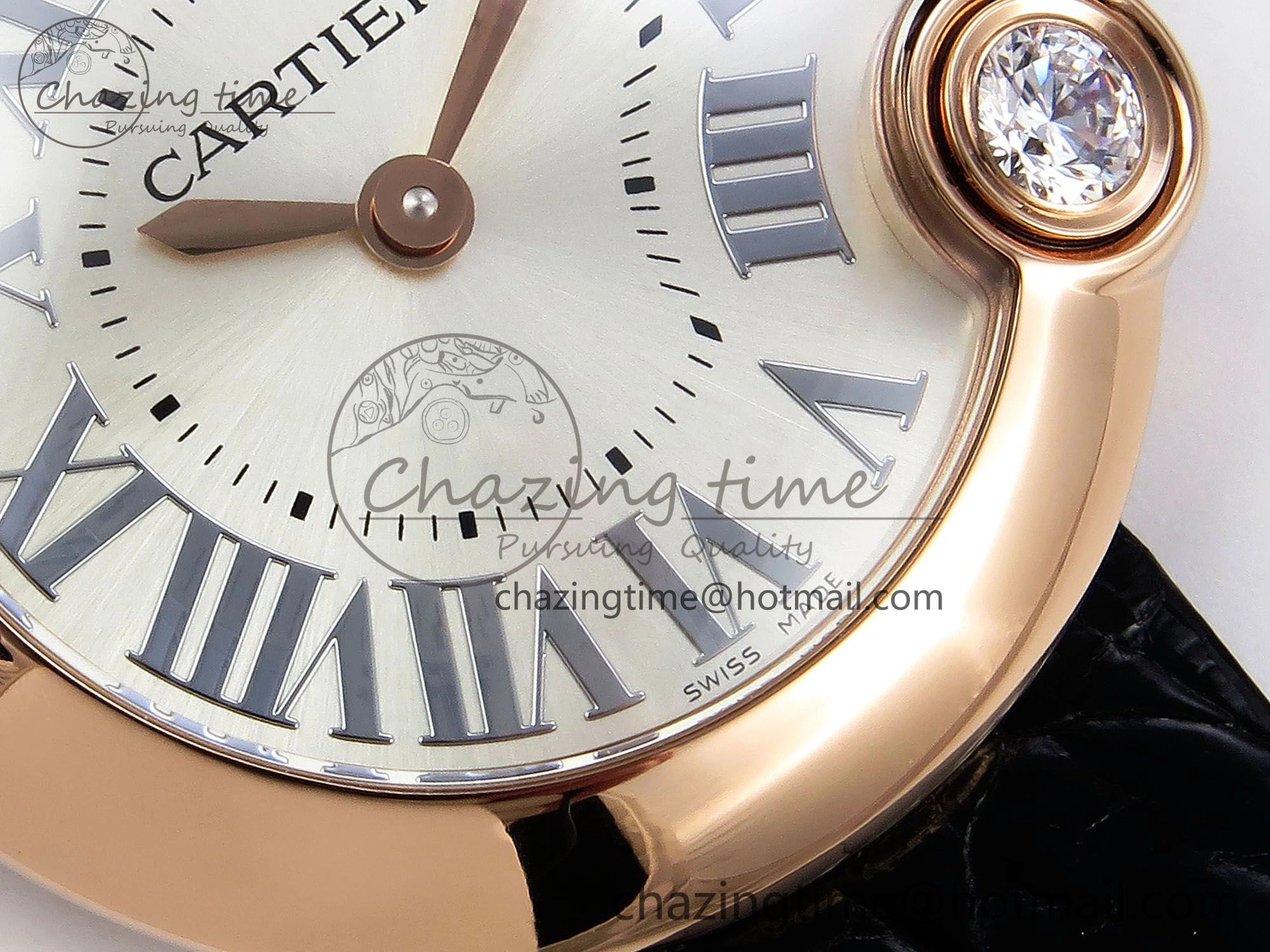Ballon Blanc De Cartier 30mm RG DRF 1:1 Best Edition Silvered Texture Dial on Black Leather Strap Ronda Quartz