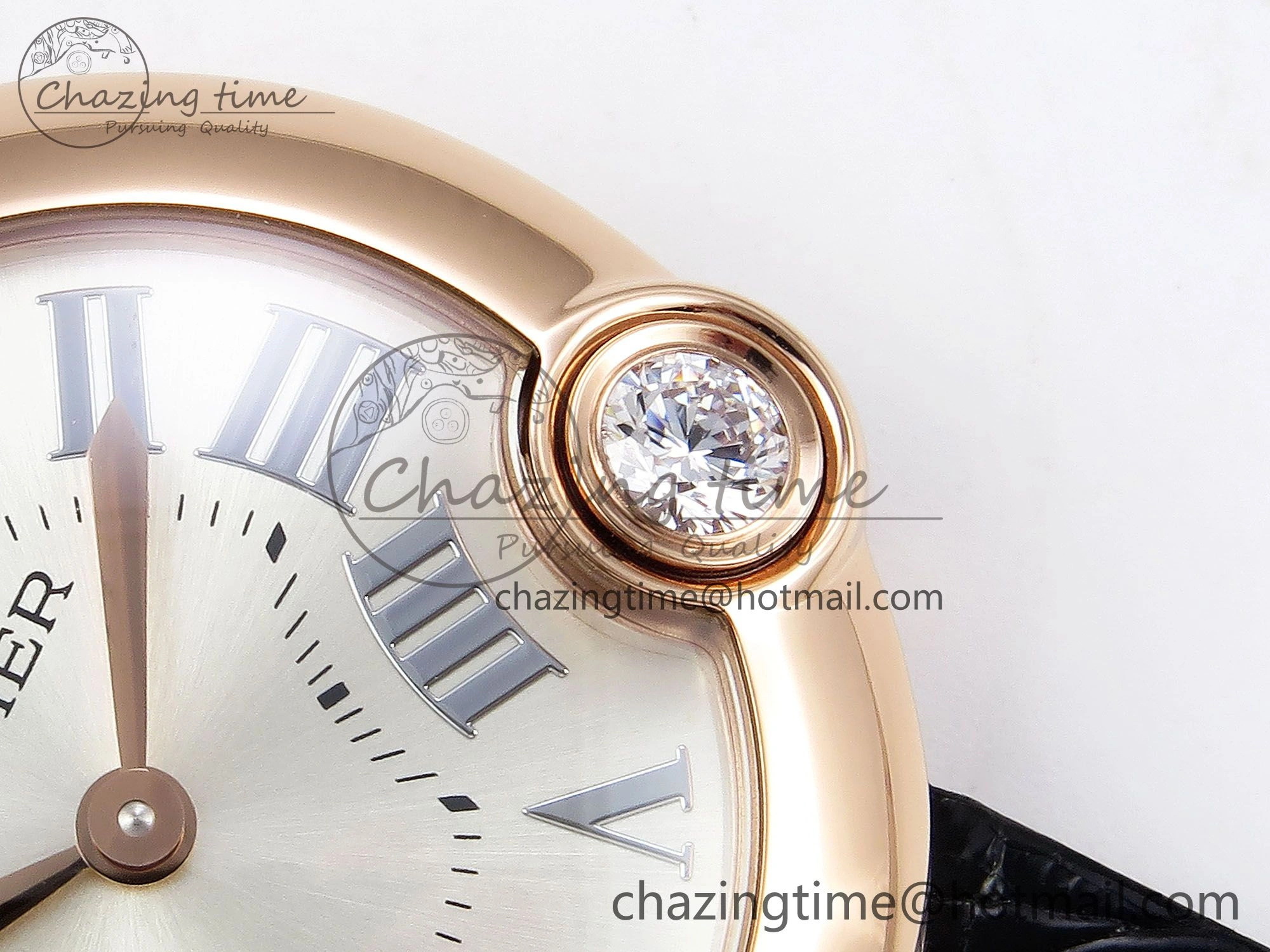 Ballon Blanc De Cartier 30mm RG DRF 1:1 Best Edition Silvered Texture Dial on Black Leather Strap Ronda Quartz