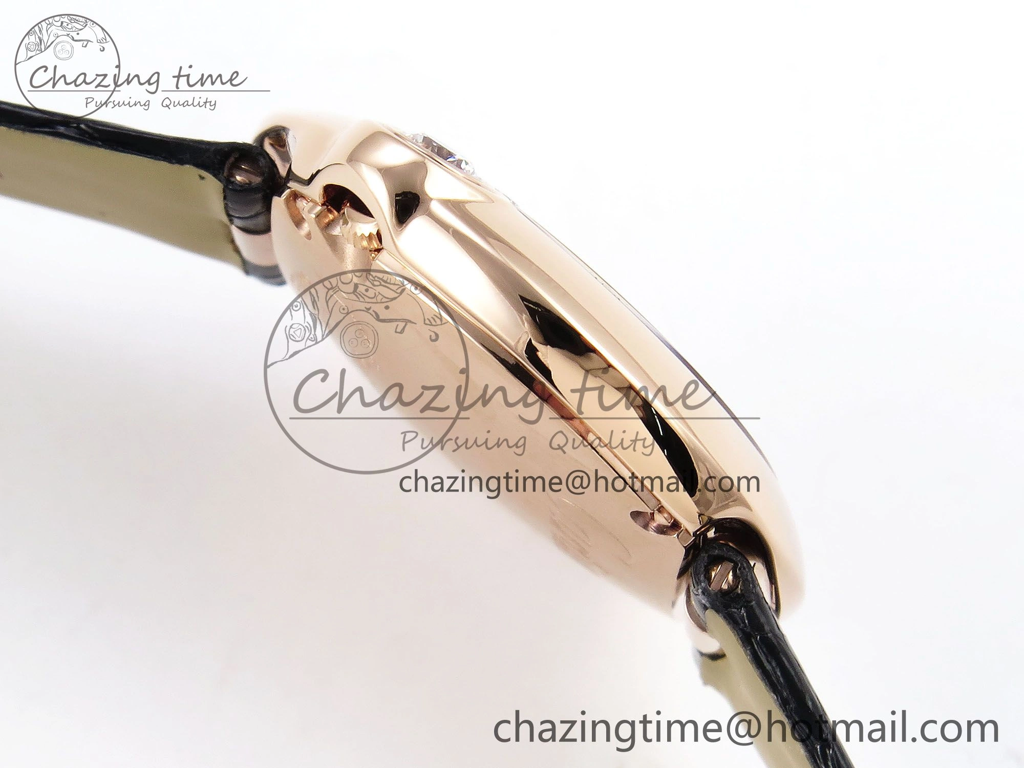 Ballon Blanc De Cartier 30mm RG DRF 1:1 Best Edition Silvered Texture Dial on Black Leather Strap Ronda Quartz