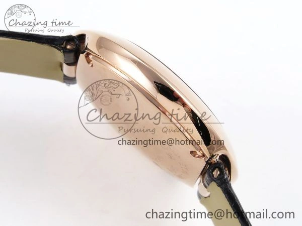 Ballon Blanc De Cartier 30mm RG DRF 1:1 Best Edition Silvered Texture Dial on Black Leather Strap Ronda Quartz