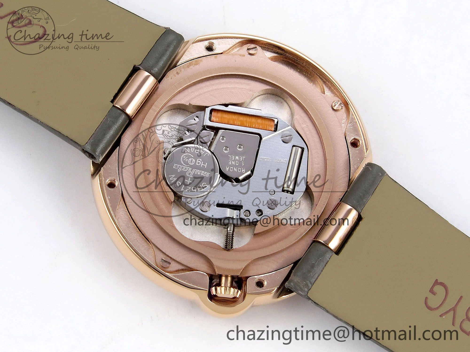 Ballon Blanc De Cartier 30mm RG DRF 1:1 Best Edition Silvered Texture Dial on Green Leather Strap Ronda Quartz