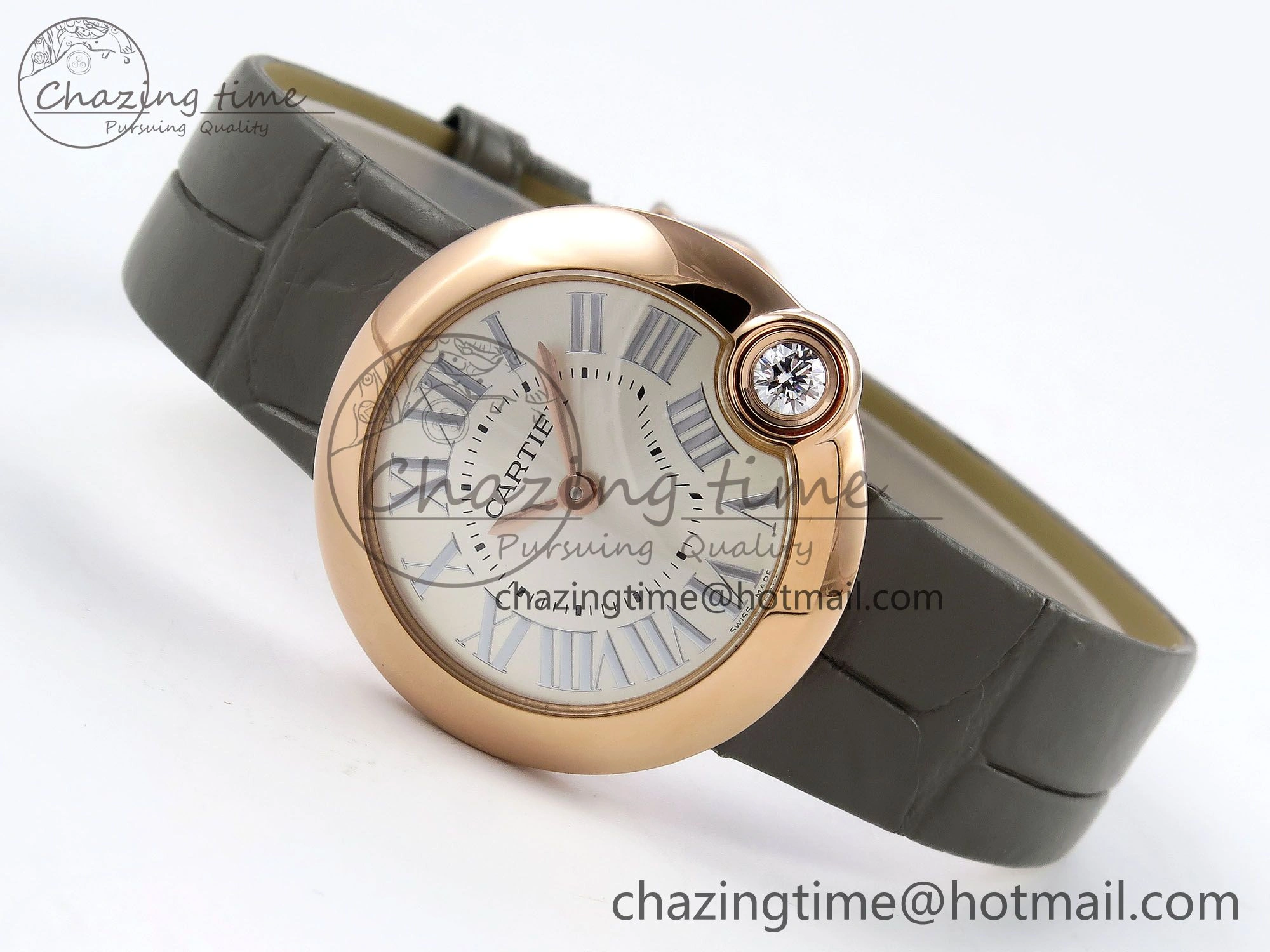 Ballon Blanc De Cartier 30mm RG DRF 1:1 Best Edition Silvered Texture Dial on Green Leather Strap Ronda Quartz
