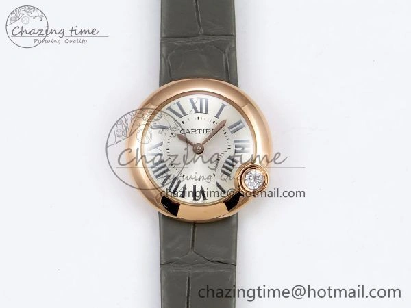 Ballon Blanc De Cartier 30mm RG DRF 1:1 Best Edition Silvered Texture Dial on Green Leather Strap Ronda Quartz