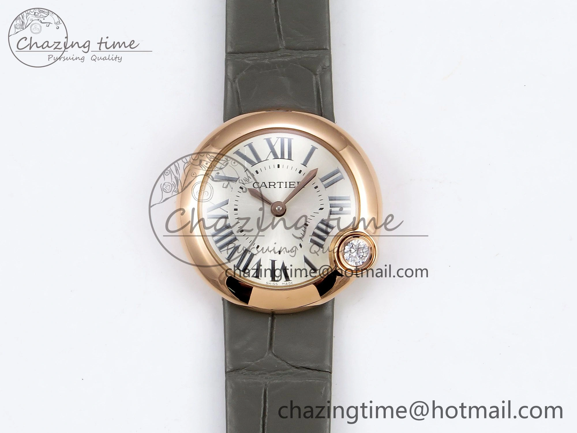 Ballon Blanc De Cartier 30mm RG DRF 1:1 Best Edition Silvered Texture Dial on Green Leather Strap Ronda Quartz
