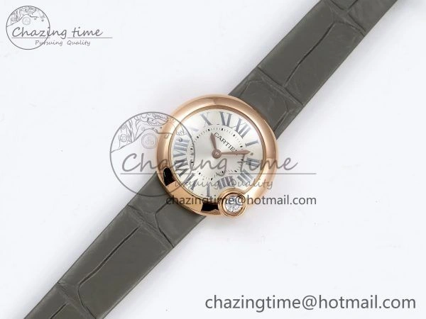 Ballon Blanc De Cartier 30mm RG DRF 1:1 Best Edition Silvered Texture Dial on Green Leather Strap Ronda Quartz