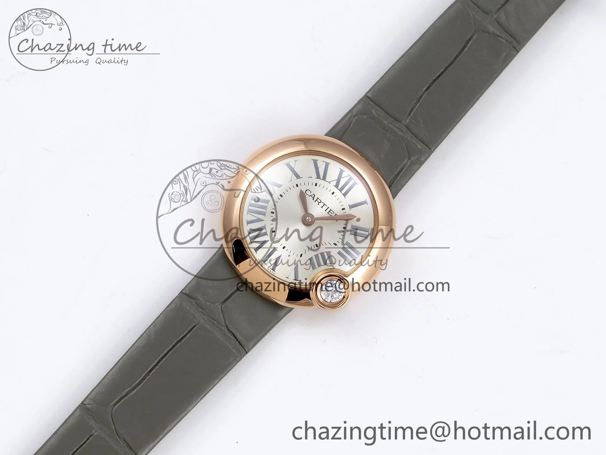 Ballon Blanc De Cartier 30mm RG DRF 1:1 Best Edition Silvered Texture Dial on Green Leather Strap Ronda Quartz