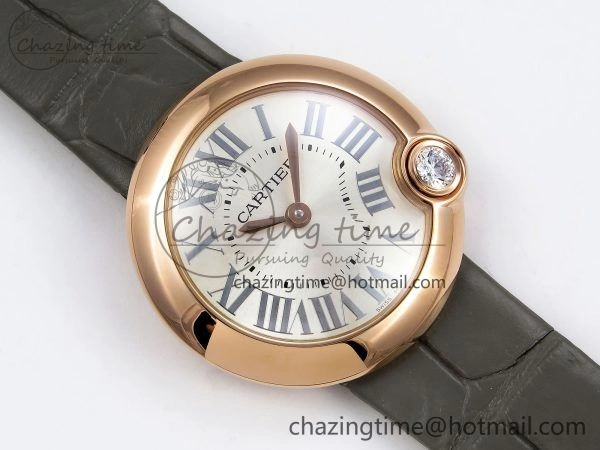 Ballon Blanc De Cartier 30mm RG DRF 1:1 Best Edition Silvered Texture Dial on Green Leather Strap Ronda Quartz