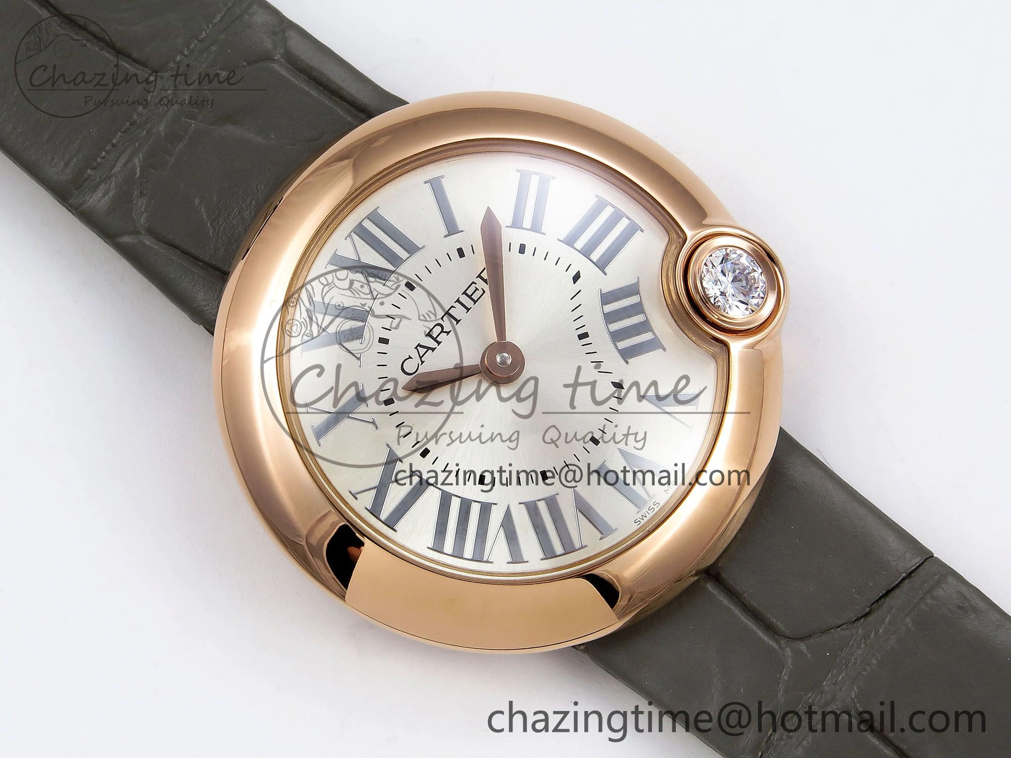 Ballon Blanc De Cartier 30mm RG DRF 1:1 Best Edition Silvered Texture Dial on Green Leather Strap Ronda Quartz