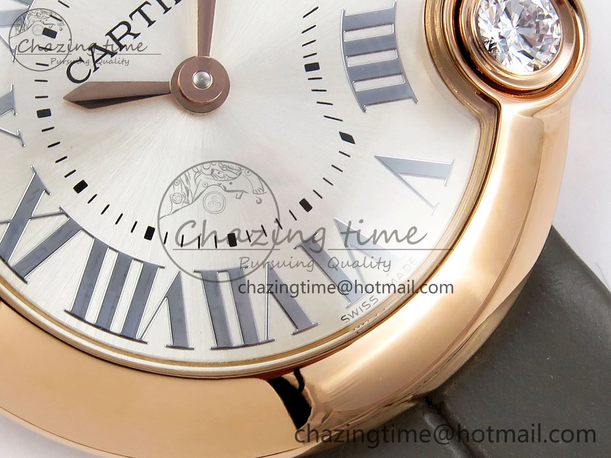 Ballon Blanc De Cartier 30mm RG DRF 1:1 Best Edition Silvered Texture Dial on Green Leather Strap Ronda Quartz