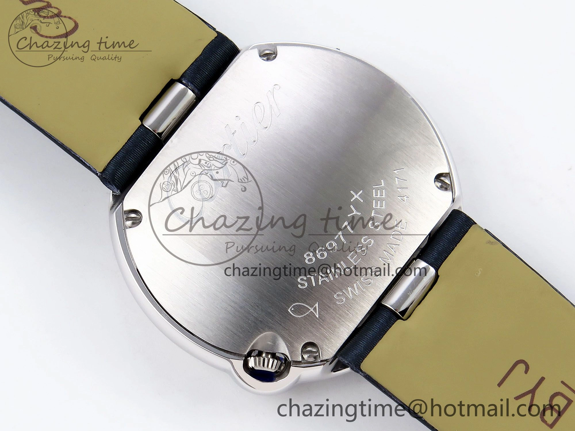 Ballon Blanc De Cartier 30mm SS DRF 1:1 Best Edition Silvered Texture Dial Diamonds Bezel on Blue Calfskin Strap Ronda Quartz