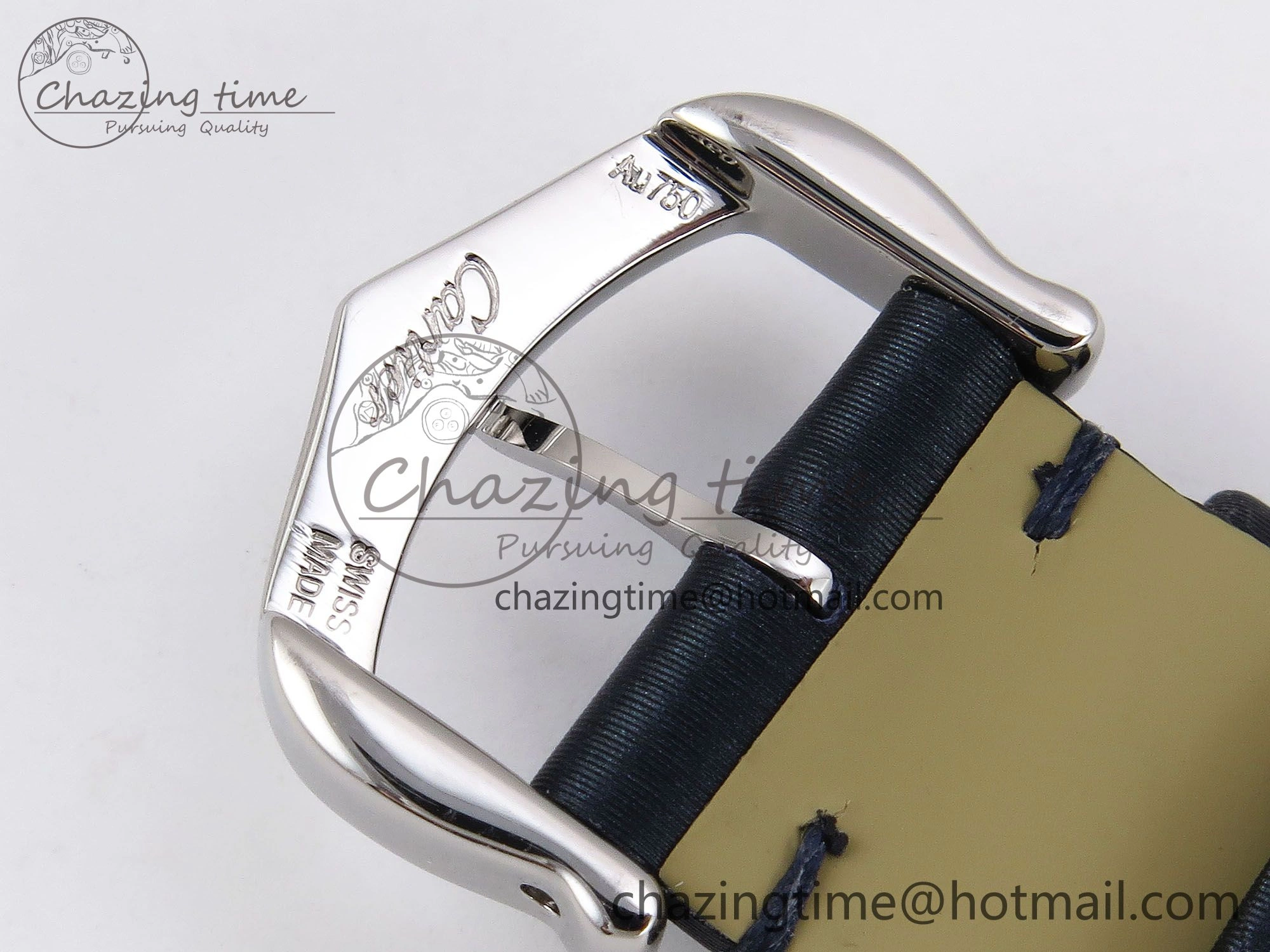 Ballon Blanc De Cartier 30mm SS DRF 1:1 Best Edition Silvered Texture Dial Diamonds Bezel on Blue Calfskin Strap Ronda Quartz