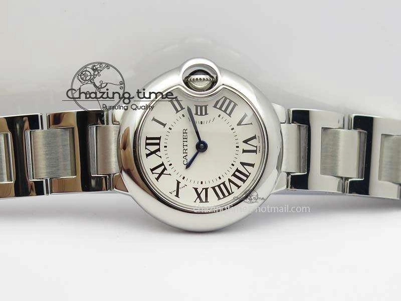 Ballon Bleu 28mm Ladies SS V6F 1:1 Best Edition White Dial On SS Bracelet Ronda Quartz V2