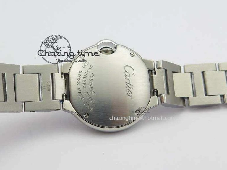 Ballon Bleu 28mm Ladies V6F SS Diamonds Markers Pink MOP Dial On SS Bracelet Ronda Quartz