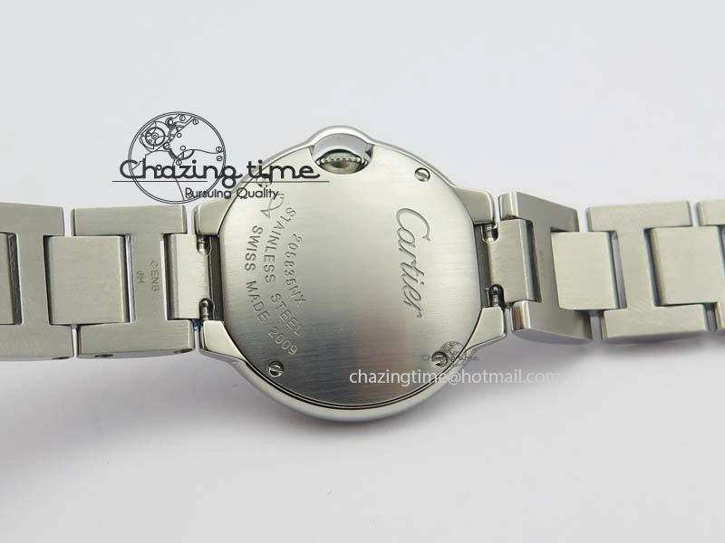 Ballon Bleu 28mm Ladies V6F SS Diamonds Markers Pink MOP Dial On SS Bracelet Ronda Quartz