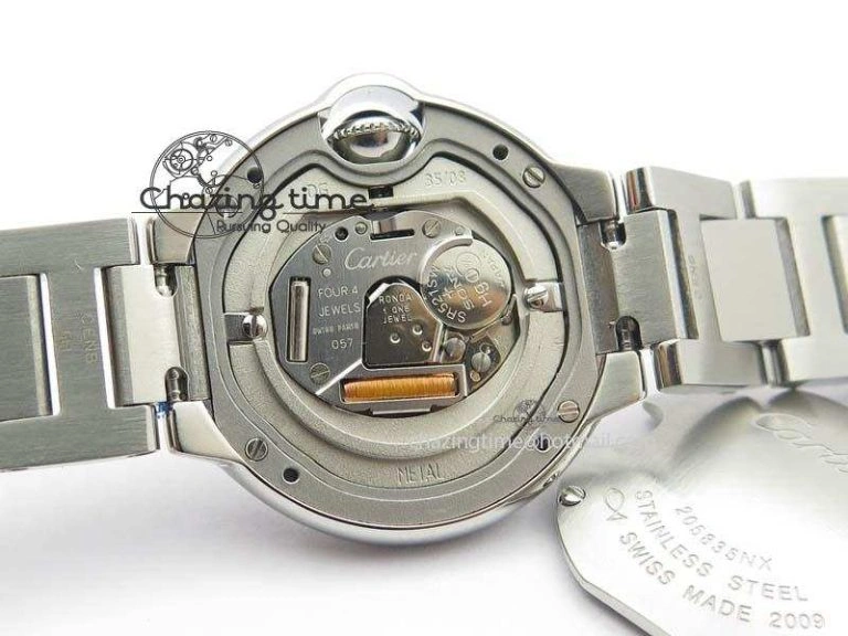 Ballon Bleu 28mm Ladies V6F SS Diamonds Markers Pink MOP Dial On SS Bracelet Ronda Quartz