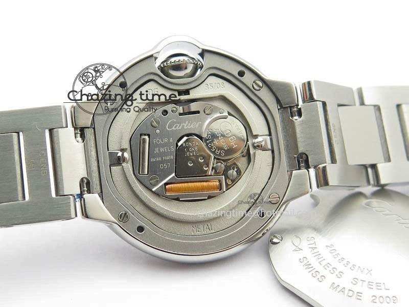 Ballon Bleu 28mm Ladies V6F SS Diamonds Markers Pink MOP Dial On SS Bracelet Ronda Quartz