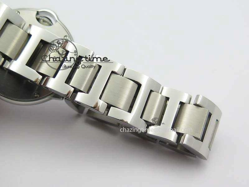 Ballon Bleu 28mm Ladies V6F SS Diamonds Markers Pink MOP Dial On SS Bracelet Ronda Quartz