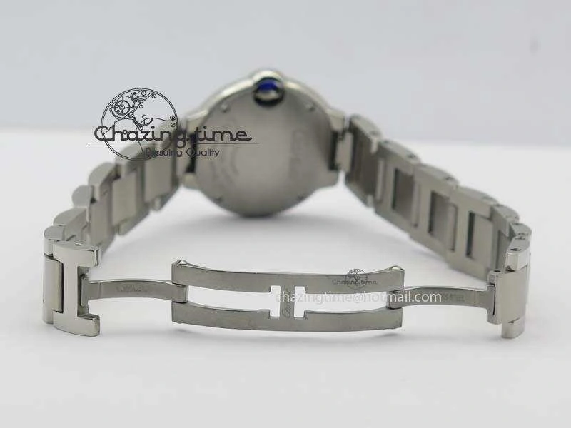 Ballon Bleu 28mm Ladies V6F SS Diamonds Markers Pink MOP Dial On SS Bracelet Ronda Quartz