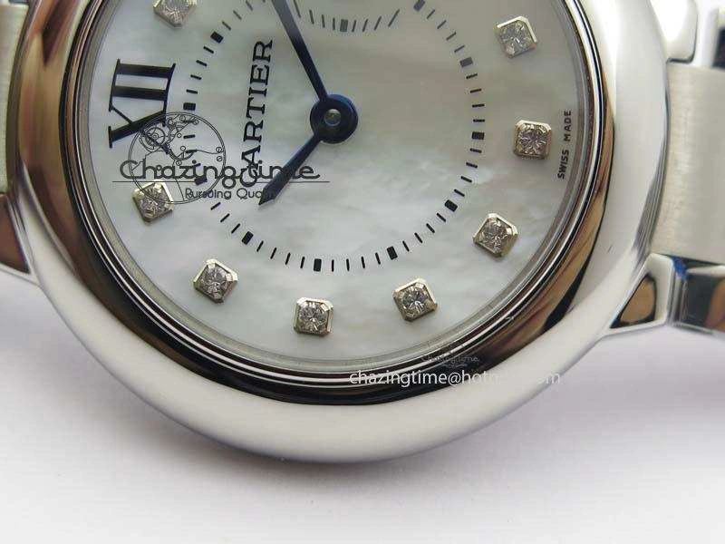 Ballon Bleu 28mm Ladies V6F SS Diamonds Markers White MOP Dial On SS Bracelet Ronda Quartz