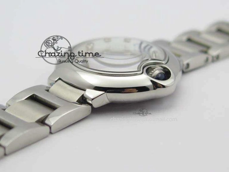Ballon Bleu 28mm Ladies V6F SS Diamonds Markers White MOP Dial On SS Bracelet Ronda Quartz