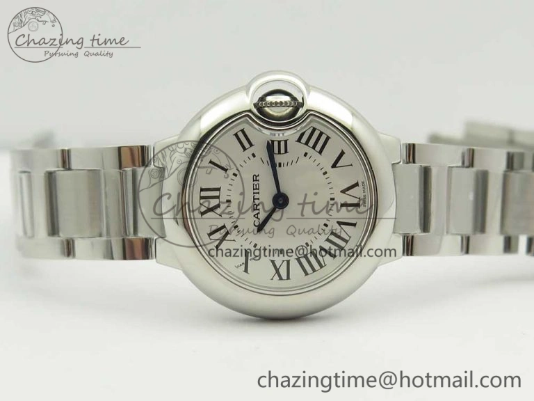 Ballon Bleu 28mm SS AF 1:1 Best Edition White Dial on SS Bracelet Ronda Quartz