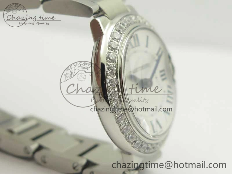 Ballon Bleu 28mm SS V6F 1:1 Best Edition White Dial Diamonds Bezel On SS Bracelet Ronda Quartz