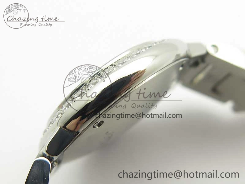 Ballon Bleu 28mm SS V6F 1:1 Best Edition White Dial Diamonds Bezel On SS Bracelet Ronda Quartz