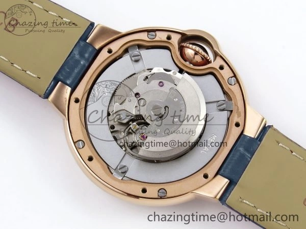 Ballon Bleu 33mm RG AF 1:1 Best Edition RG Dial Diamonds Bezel on Blue Leather Strap SEIKO NH05A