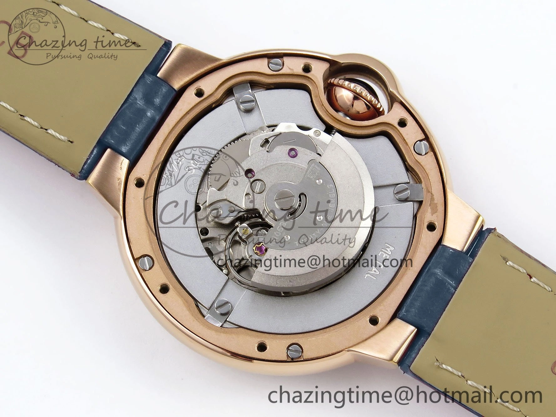 Ballon Bleu 33mm RG AF 1:1 Best Edition RG Dial Diamonds Bezel on Blue Leather Strap SEIKO NH05A
