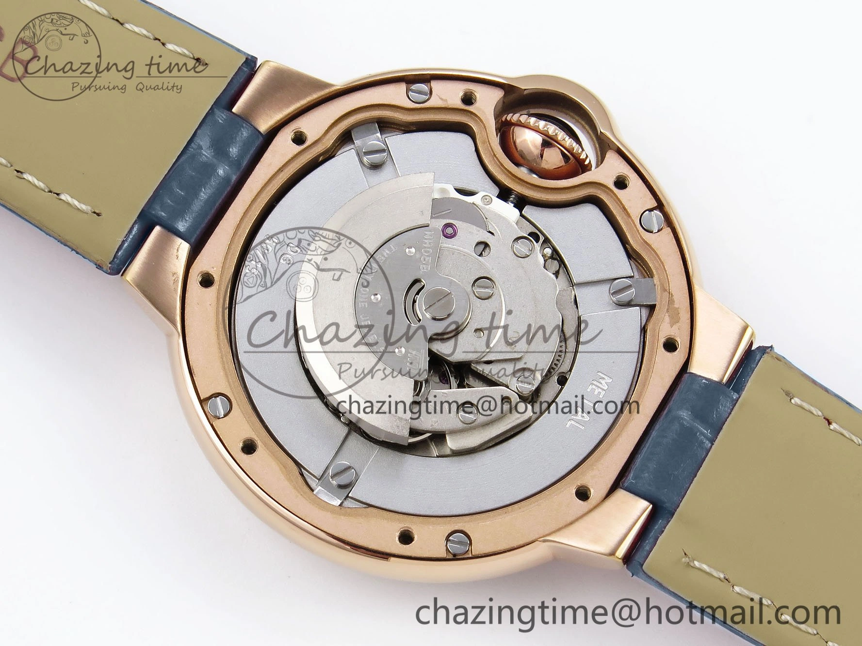 Ballon Bleu 33mm RG AF 1:1 Best Edition RG Dial Diamonds Bezel on Blue Leather Strap SEIKO NH05A