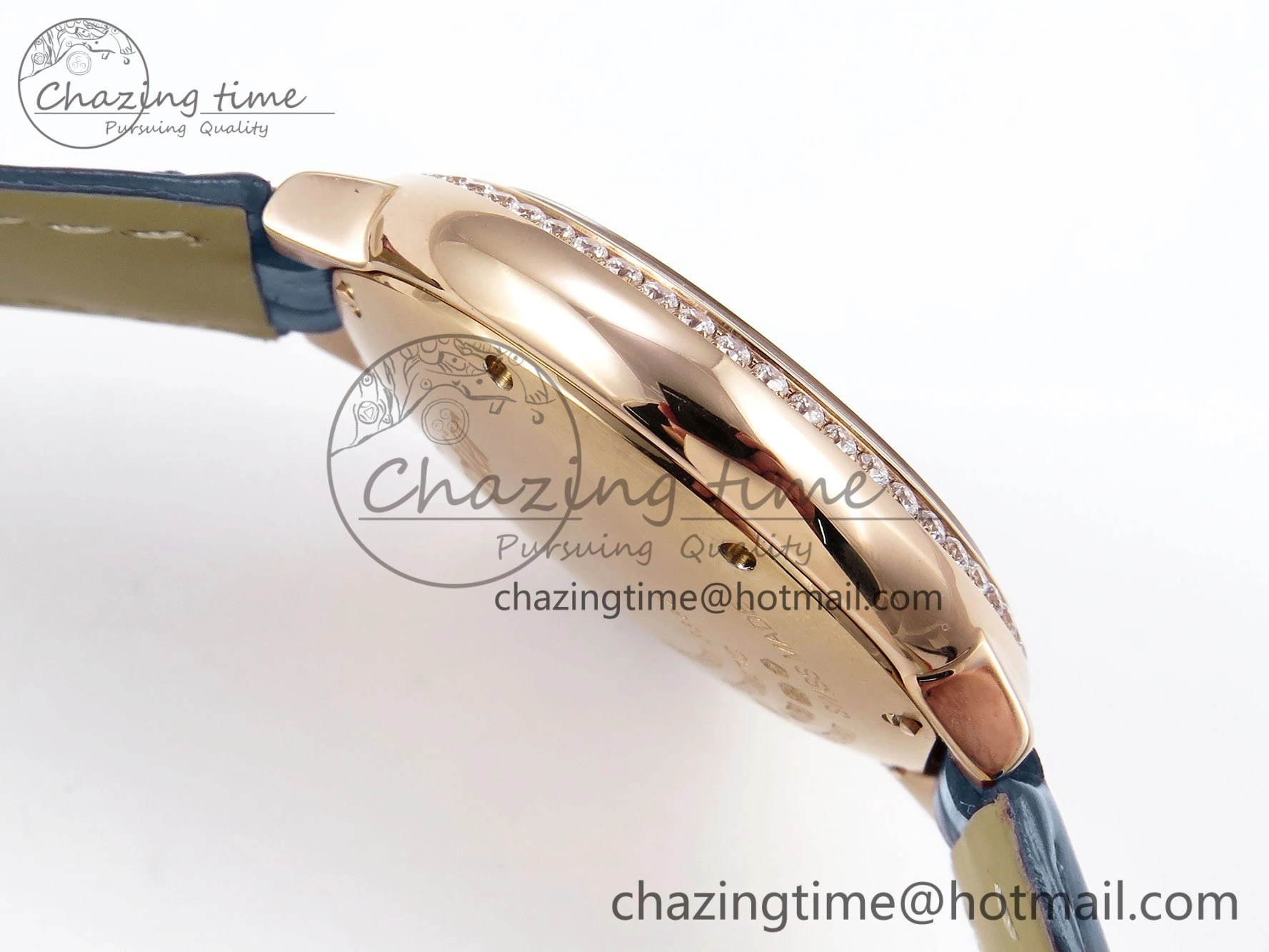 Ballon Bleu 33mm RG AF 1:1 Best Edition RG Dial Diamonds Bezel on Blue Leather Strap SEIKO NH05A
