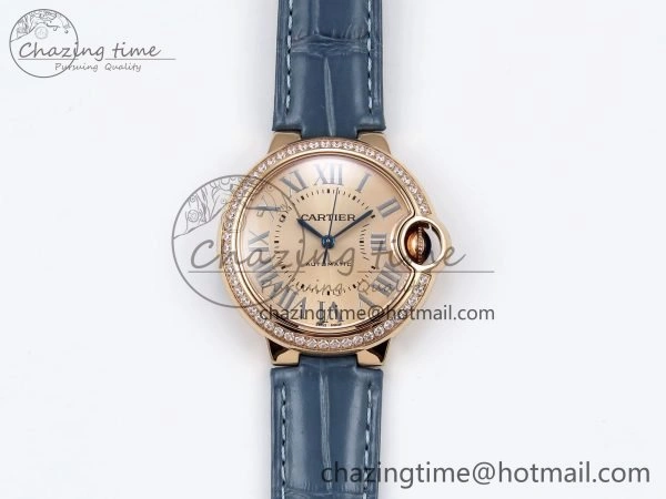 Ballon Bleu 33mm RG AF 1:1 Best Edition RG Dial Diamonds Bezel on Blue Leather Strap SEIKO NH05A