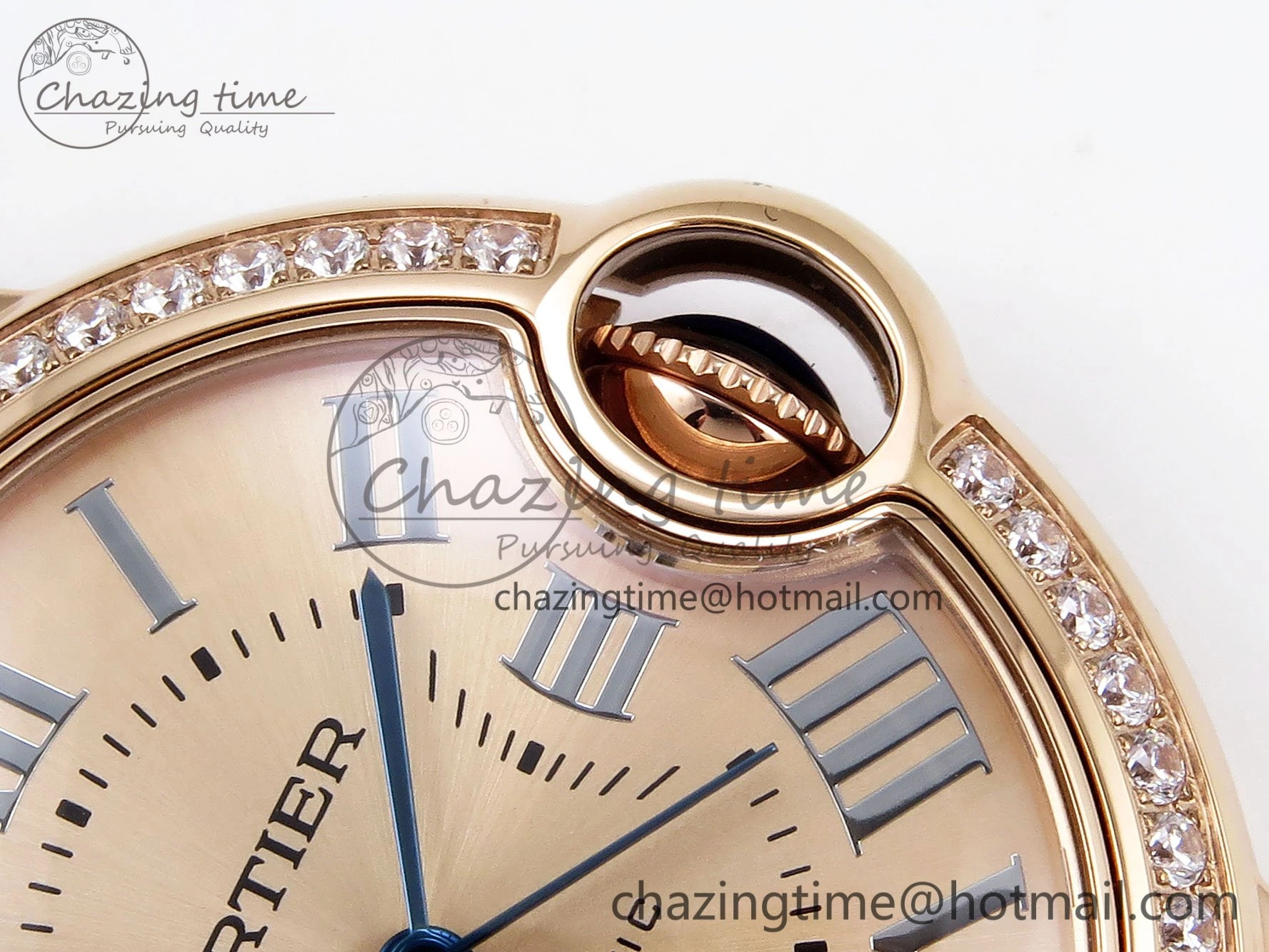 Ballon Bleu 33mm RG AF 1:1 Best Edition RG Dial Diamonds Bezel on Blue Leather Strap SEIKO NH05A