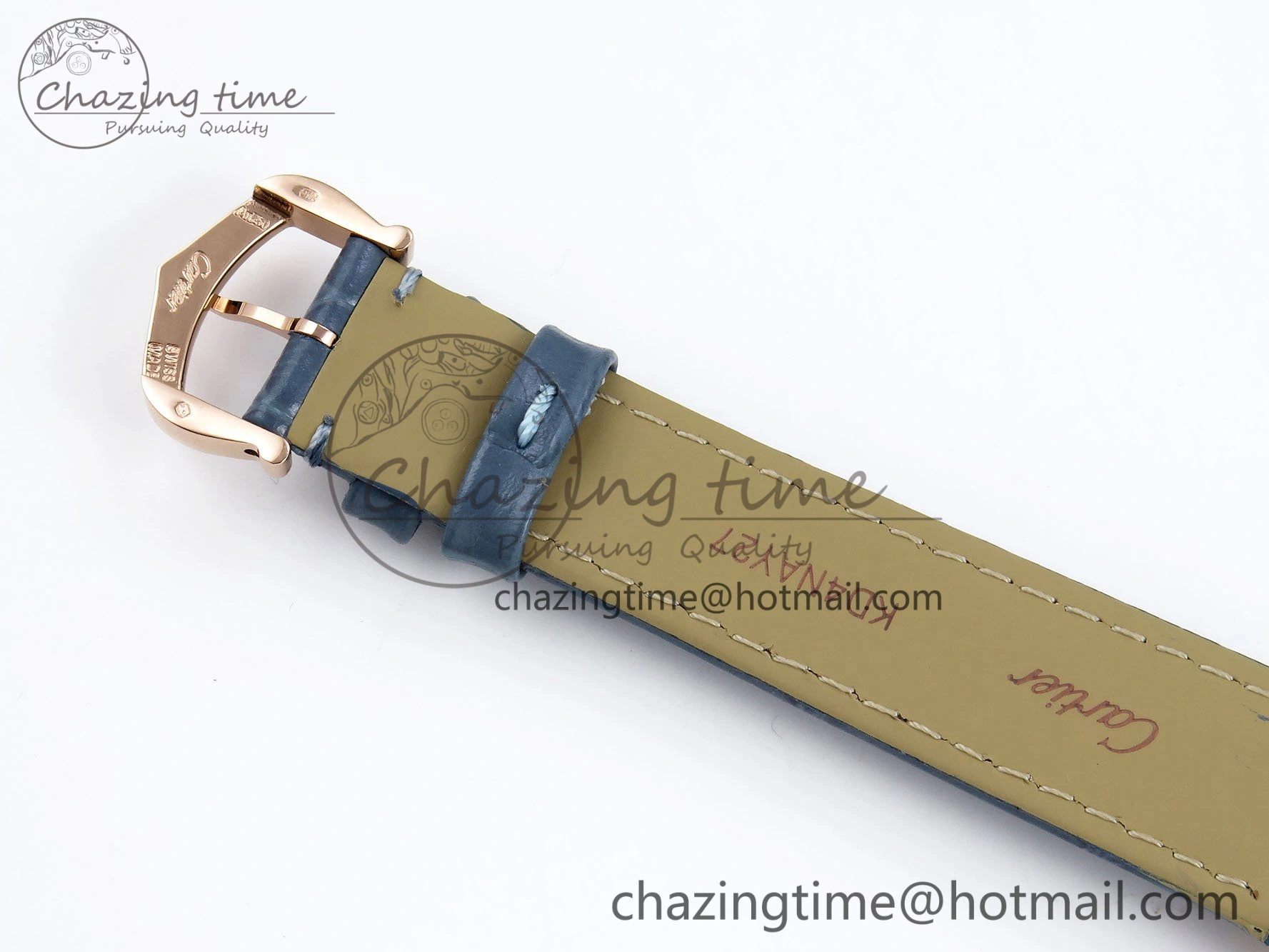 Ballon Bleu 33mm RG AF 1:1 Best Edition RG Dial Diamonds Bezel on Blue Leather Strap SEIKO NH05A