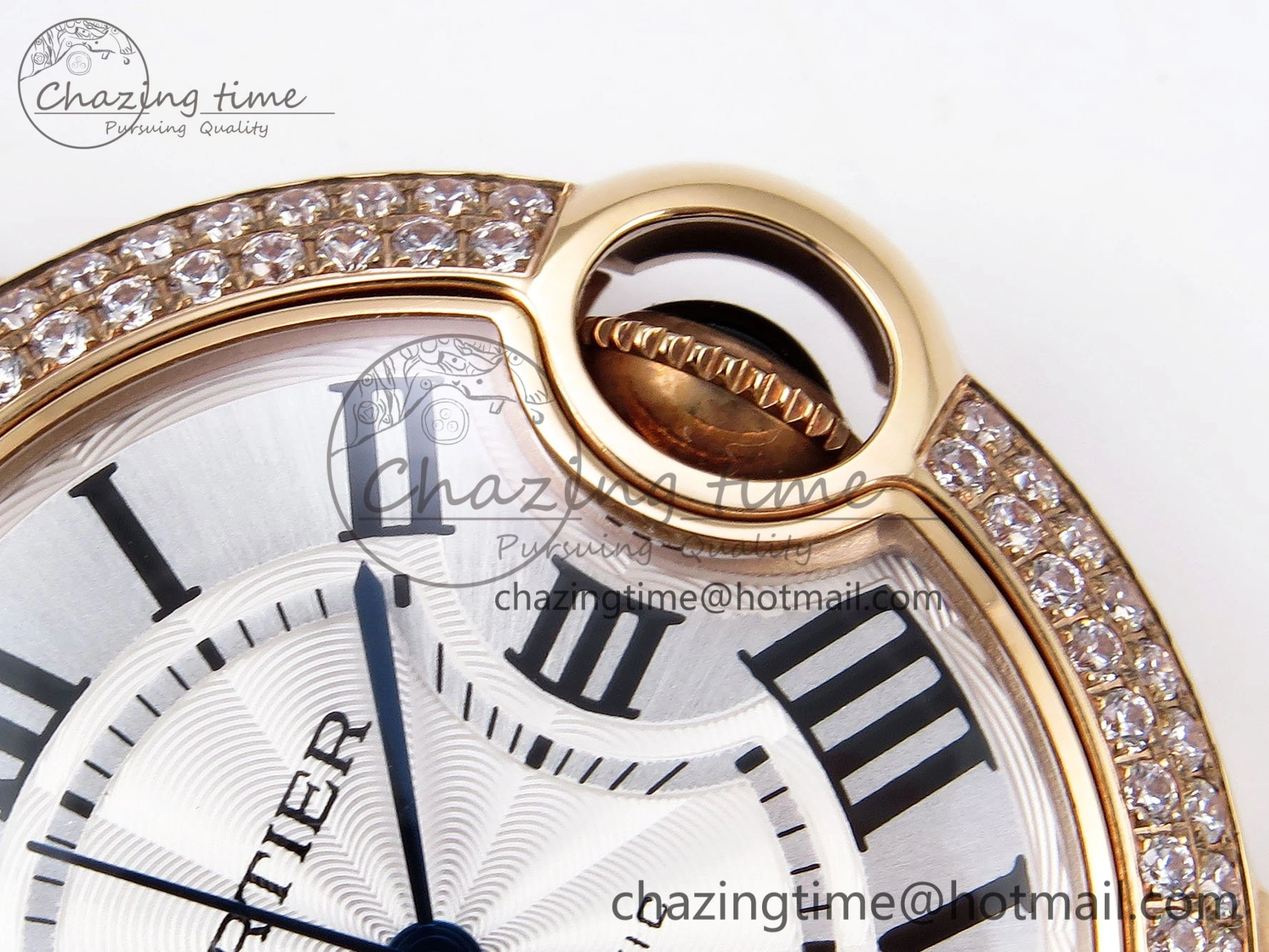 Ballon Bleu 33mm RG AF 1:1 Best Edition Silver Dial Diamonds Bezel on Black Leather Strap SEIKO NH05A