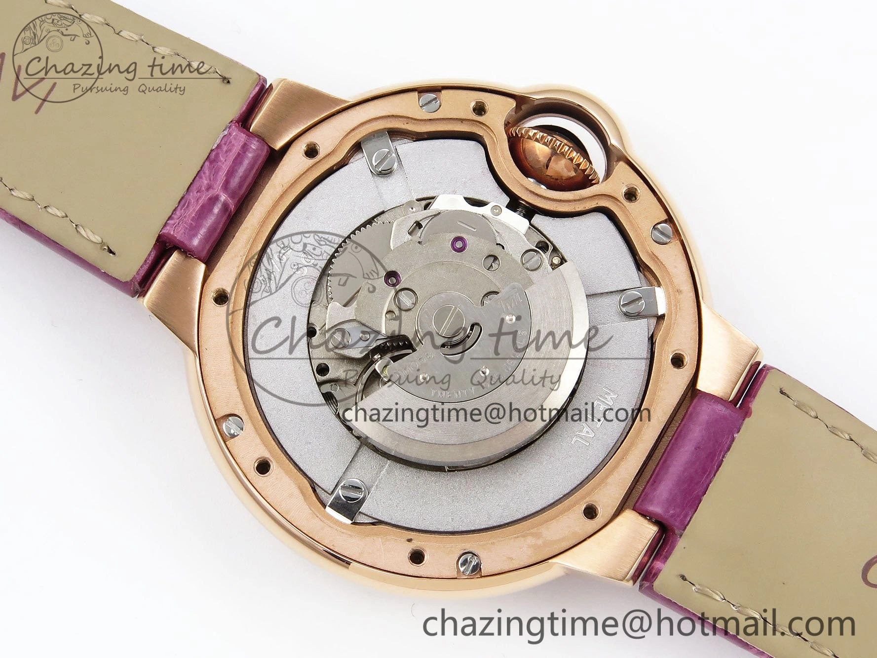 Ballon Bleu 33mm RG AF 1:1 Best Edition Silver Dial Diamonds Bezel on Purple Leather Strap SEIKO NH05A