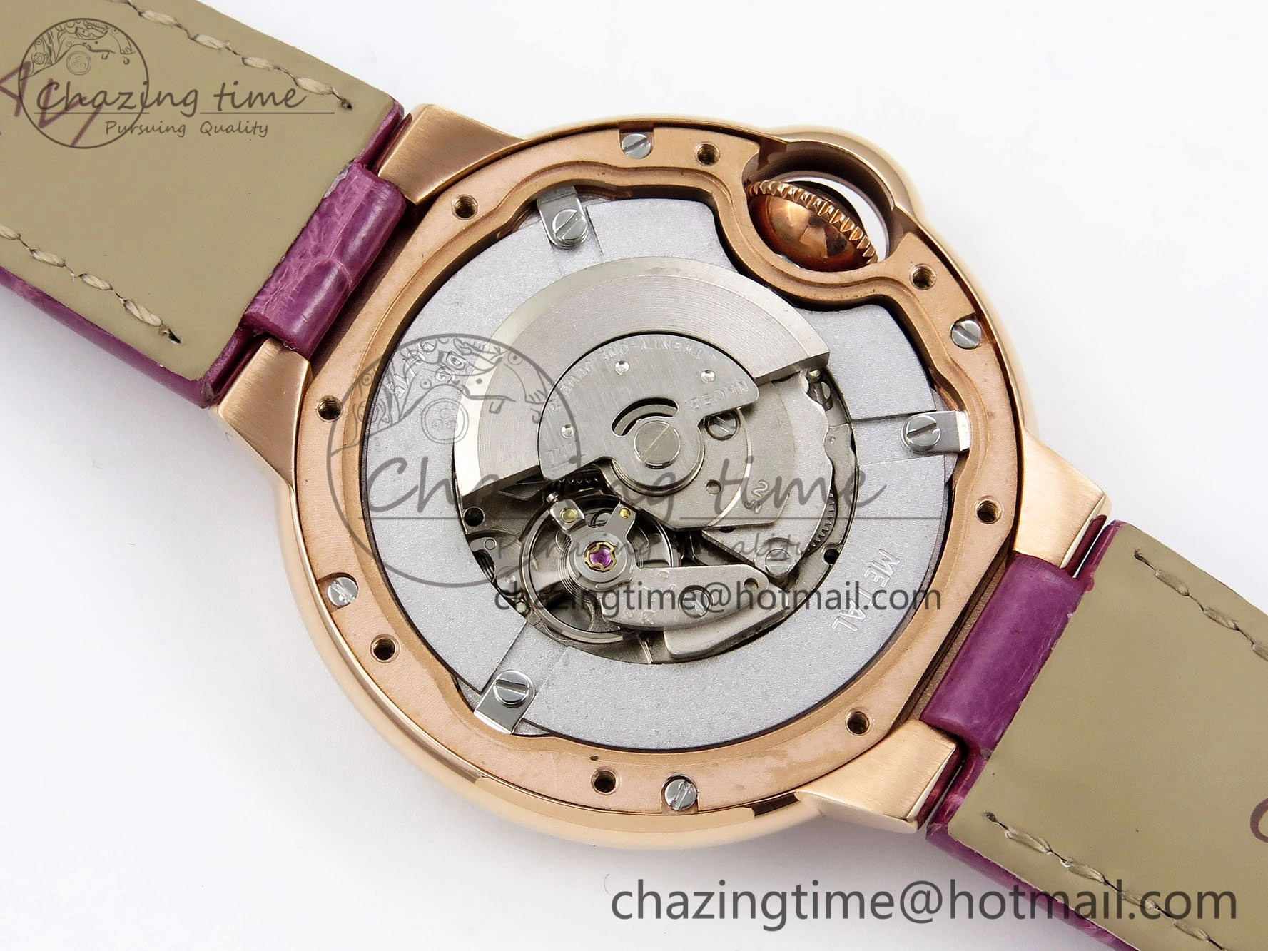 Ballon Bleu 33mm RG AF 1:1 Best Edition Silver Dial Diamonds Bezel on Purple Leather Strap SEIKO NH05A