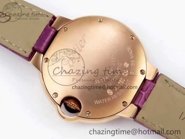 Ballon Bleu 33mm RG AF 1:1 Best Edition Silver Dial Diamonds Bezel on Purple Leather Strap SEIKO NH05A