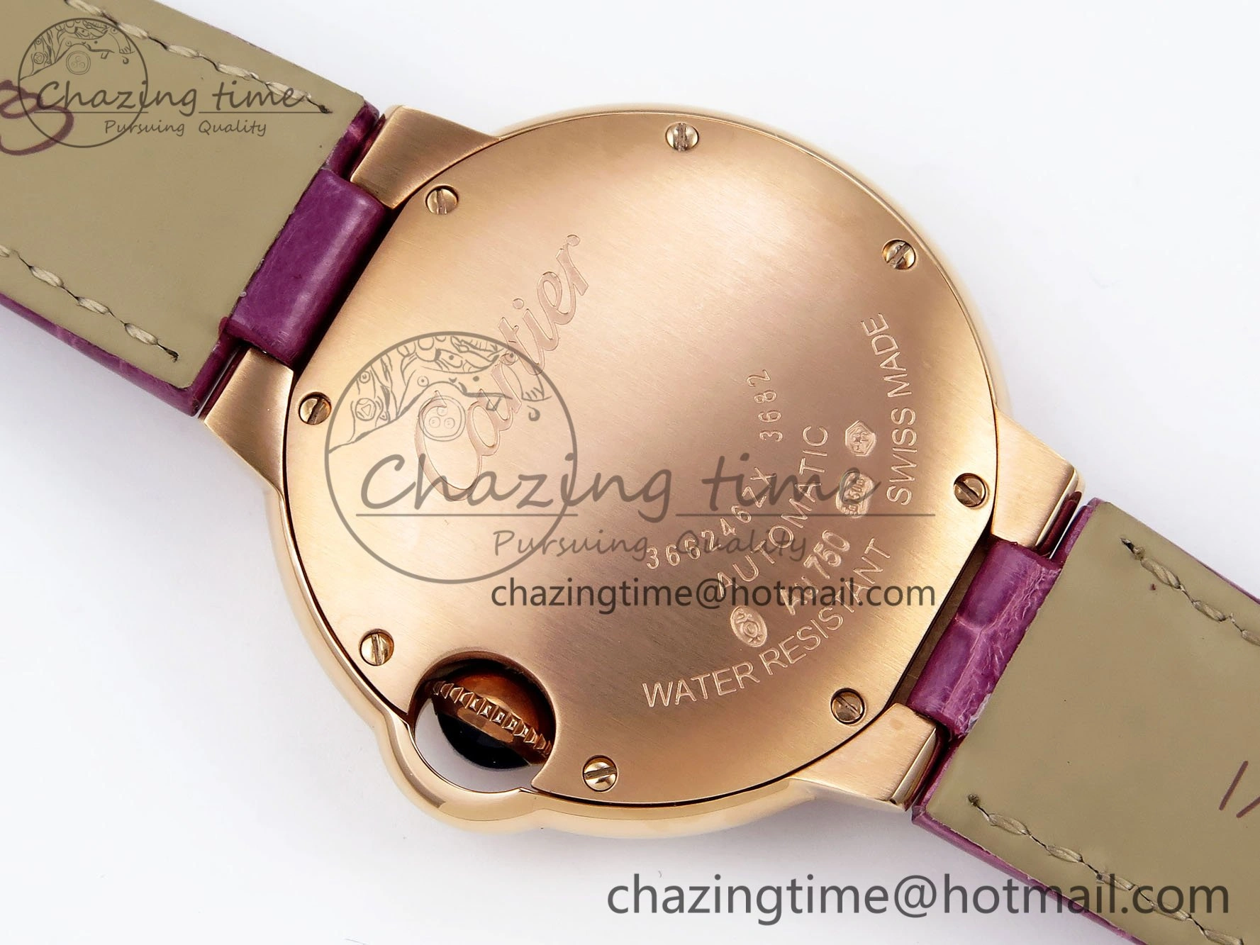Ballon Bleu 33mm RG AF 1:1 Best Edition Silver Dial Diamonds Bezel on Purple Leather Strap SEIKO NH05A