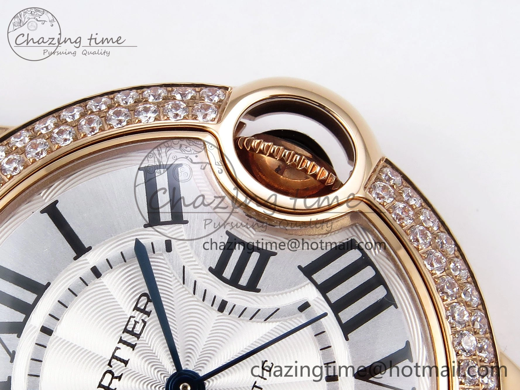 Ballon Bleu 33mm RG AF 1:1 Best Edition Silver Dial Diamonds Bezel on Purple Leather Strap SEIKO NH05A