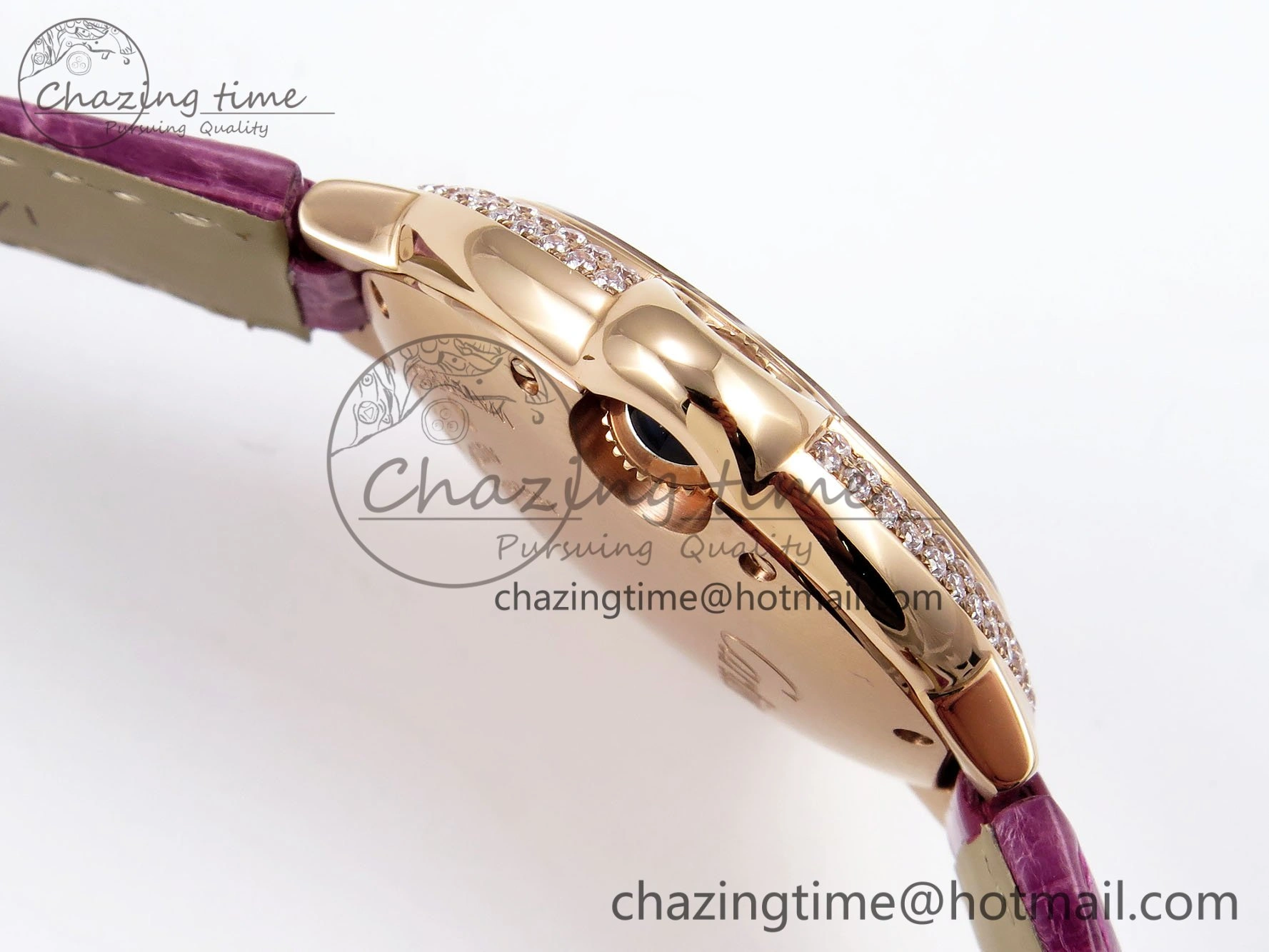 Ballon Bleu 33mm RG AF 1:1 Best Edition Silver Dial Diamonds Bezel on Purple Leather Strap SEIKO NH05A