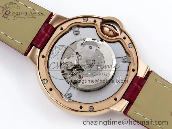 Ballon Bleu 33mm RG AF 1:1 Best Edition Silver Dial Diamonds Bezel on Red Leather Strap SEIKO NH05A
