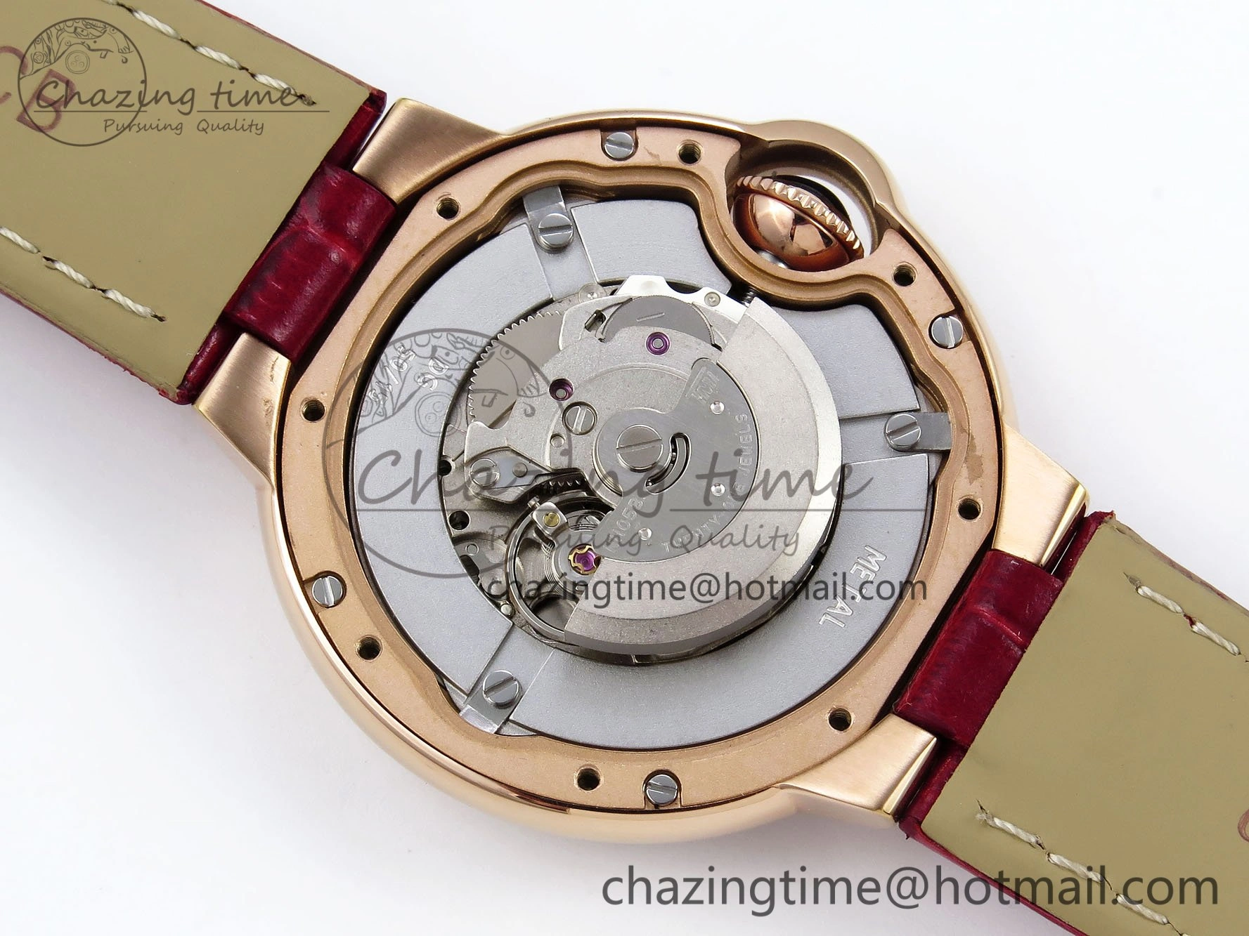 Ballon Bleu 33mm RG AF 1:1 Best Edition Silver Dial Diamonds Bezel on Red Leather Strap SEIKO NH05A