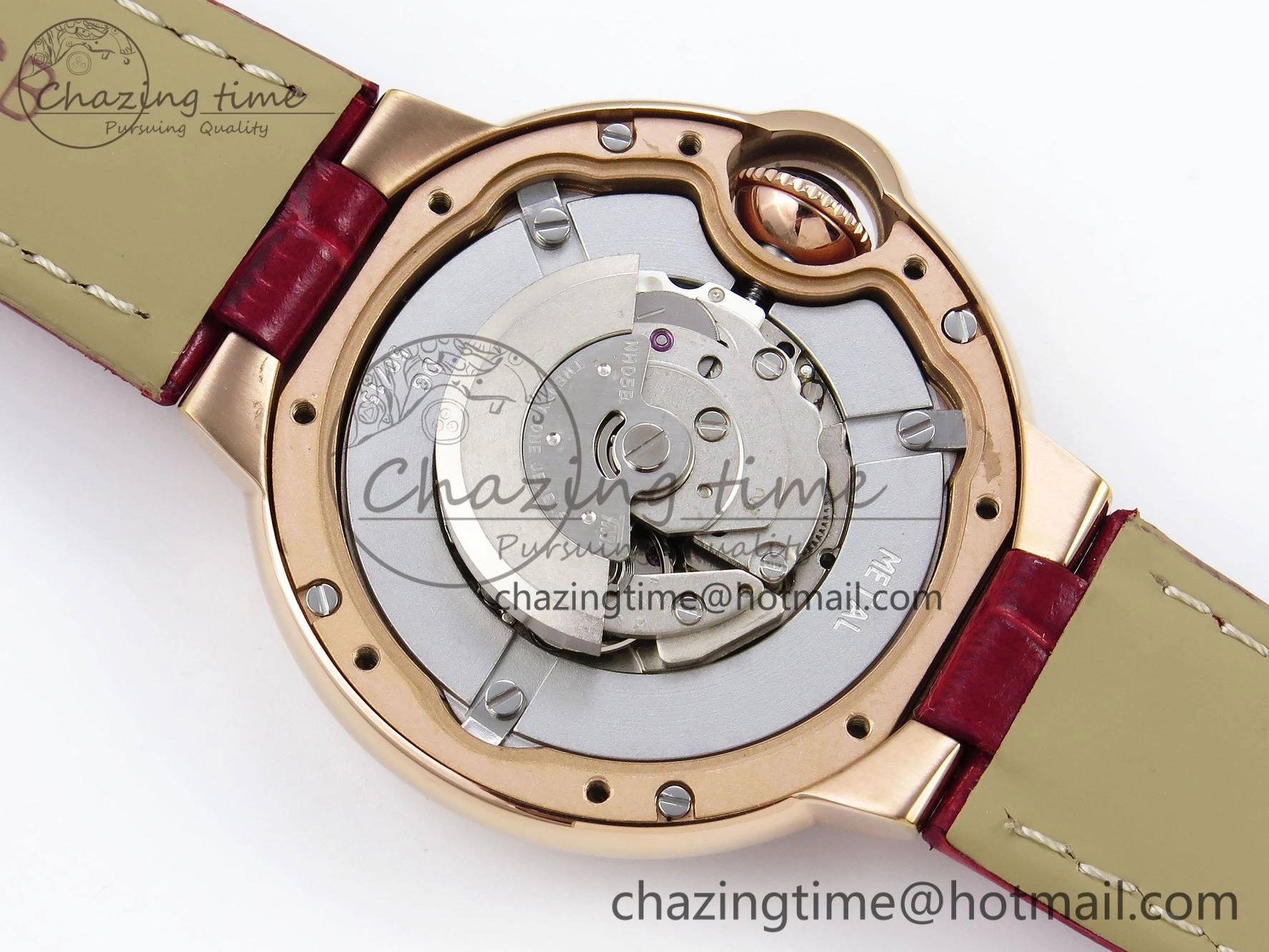 Ballon Bleu 33mm RG AF 1:1 Best Edition Silver Dial Diamonds Bezel on Red Leather Strap SEIKO NH05A