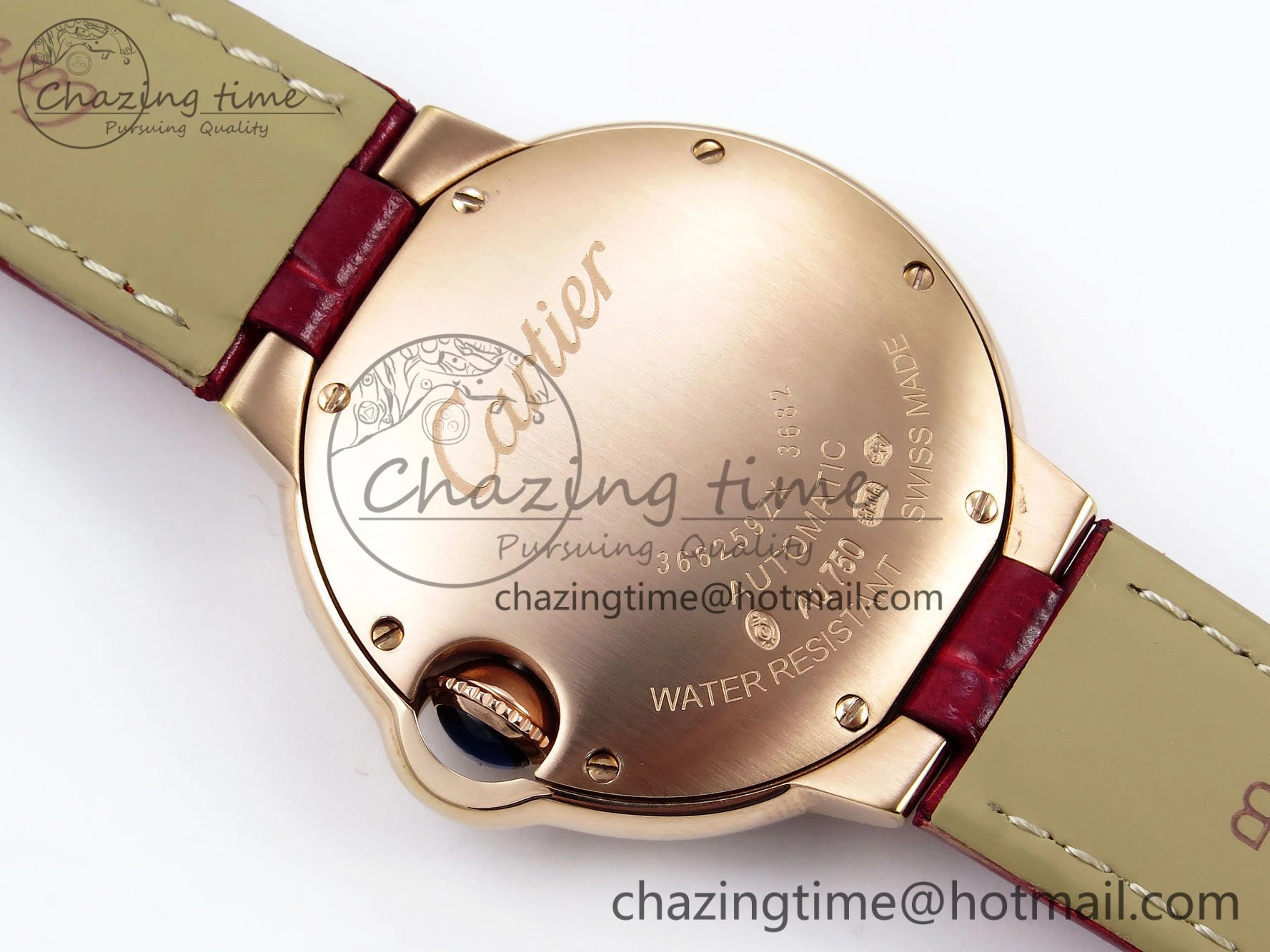 Ballon Bleu 33mm RG AF 1:1 Best Edition Silver Dial Diamonds Bezel on Red Leather Strap SEIKO NH05A