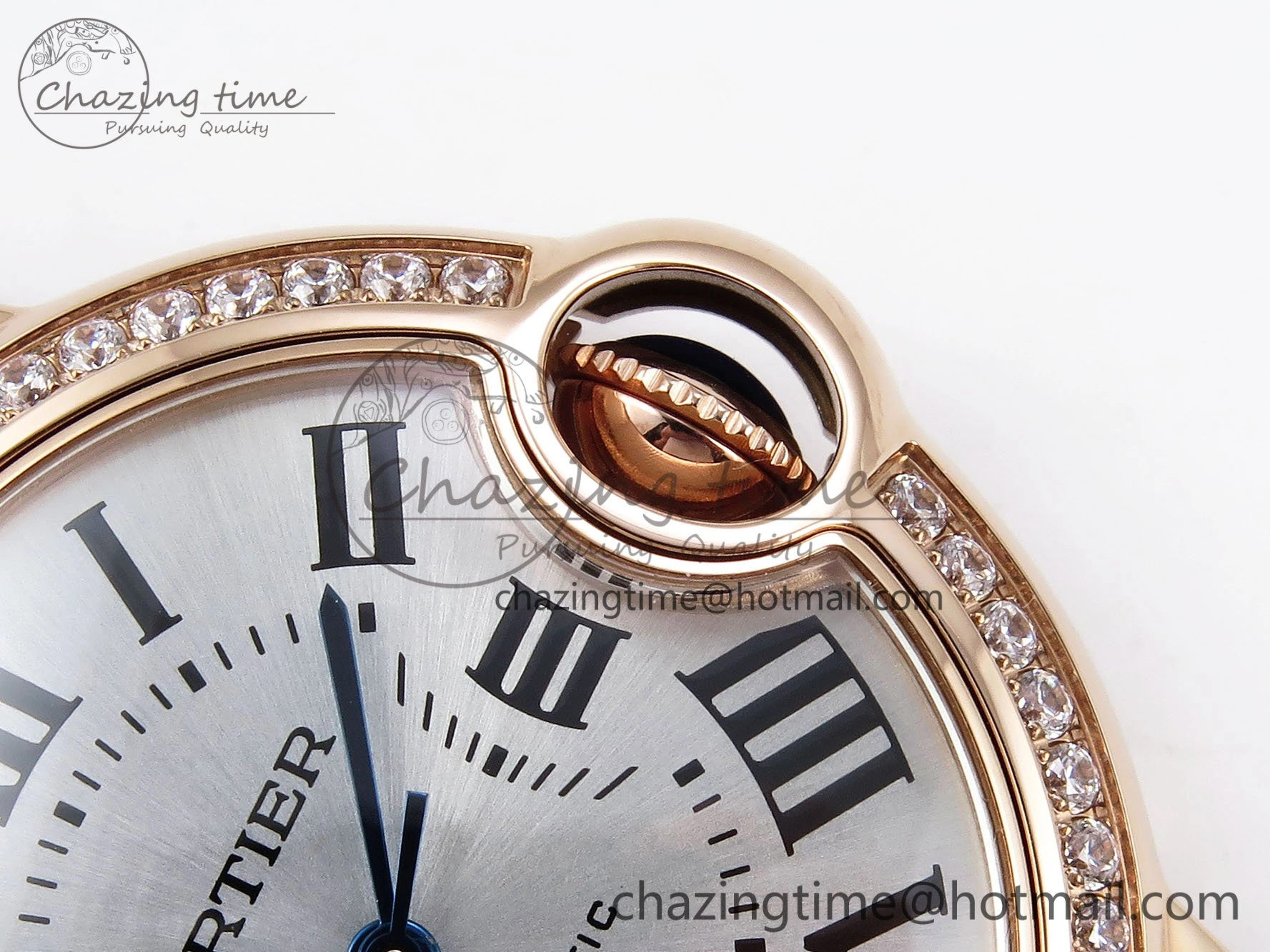 Ballon Bleu 33mm RG AF 1:1 Best Edition Silver Dial Diamonds Bezel on Red Leather Strap SEIKO NH05A