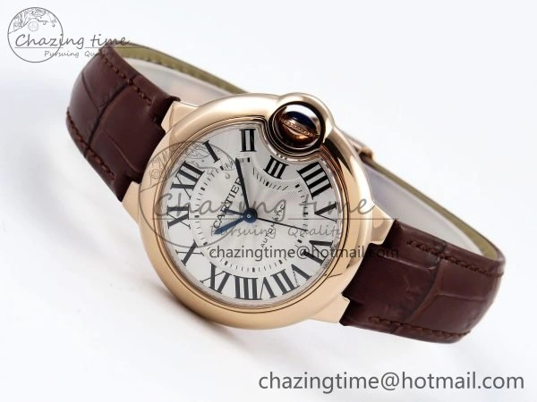 Ballon Bleu 33mm RG AF 1:1 Best Edition Silver Dial on Brown Leather Strap SEIKO NH05A
